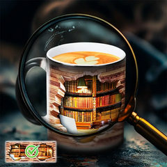 Caneca de Cerâmica Mágica com Efeito Térmico e Design de Estante de Livros