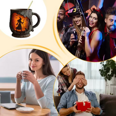 Caneca Artesanal 3D de Halloween – Design Encantador de Bruxa e Gato